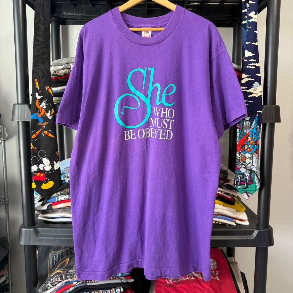 Vintage Purple She Who Must Be Obeyed Graphic Tee Size XL Tall